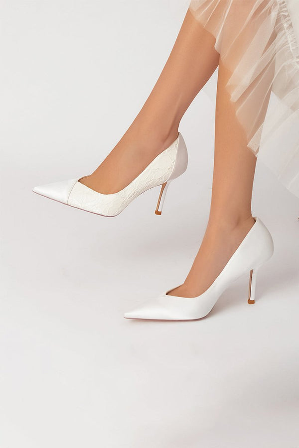 Stiletto Pointy Heels Lace Wedding Shoes - KissProm