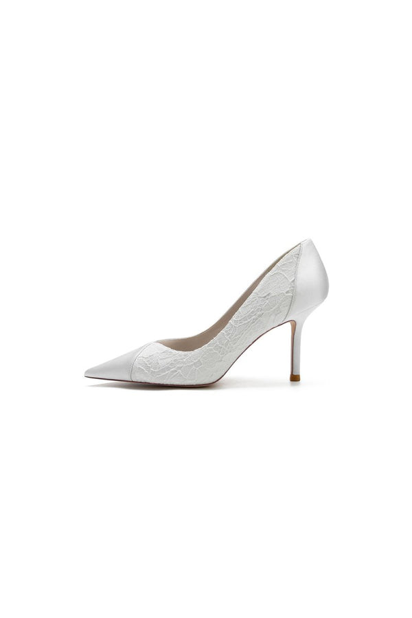Stiletto Pointy Heels Lace Wedding Shoes - KissProm