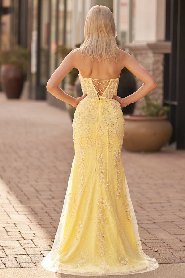 Mermaid Strapless Corset Lace Prom Dress with Slit – Prom Dress by KissProm | Available at KissProm