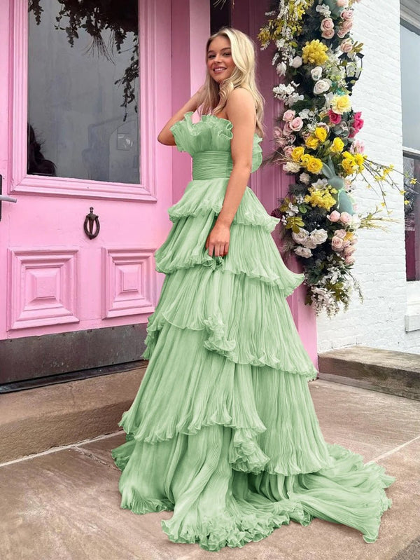 Vanessa |Strapless A-Line Tiered Crinkled Tulle Prom Dress