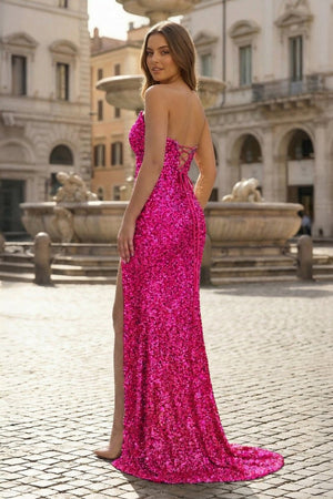 Sparkly Golden Sheath Sequins Long Prom Dress with Slit - KissProm