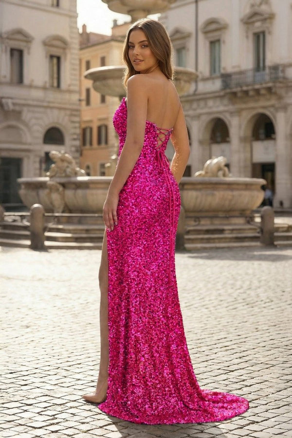 Sparkly Golden Sheath Sequins Long Prom Dress with Slit - KissProm