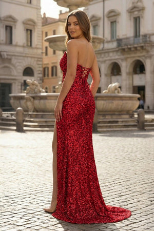 Sparkly Golden Sheath Sequins Long Prom Dress with Slit - KissProm