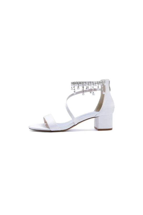 Strappy Heeled Sandals with Pearl and Crystal Embellishments - KissProm