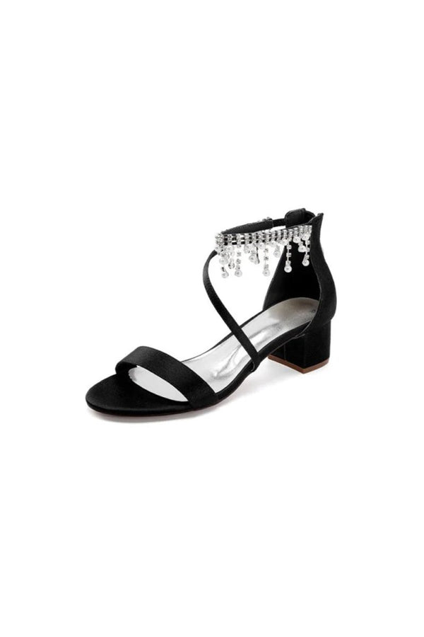 Strappy Heeled Sandals with Pearl and Crystal Embellishments - KissProm