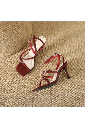Strappy Open Toe Ankle Buckle Stiletto High Heels - KissProm