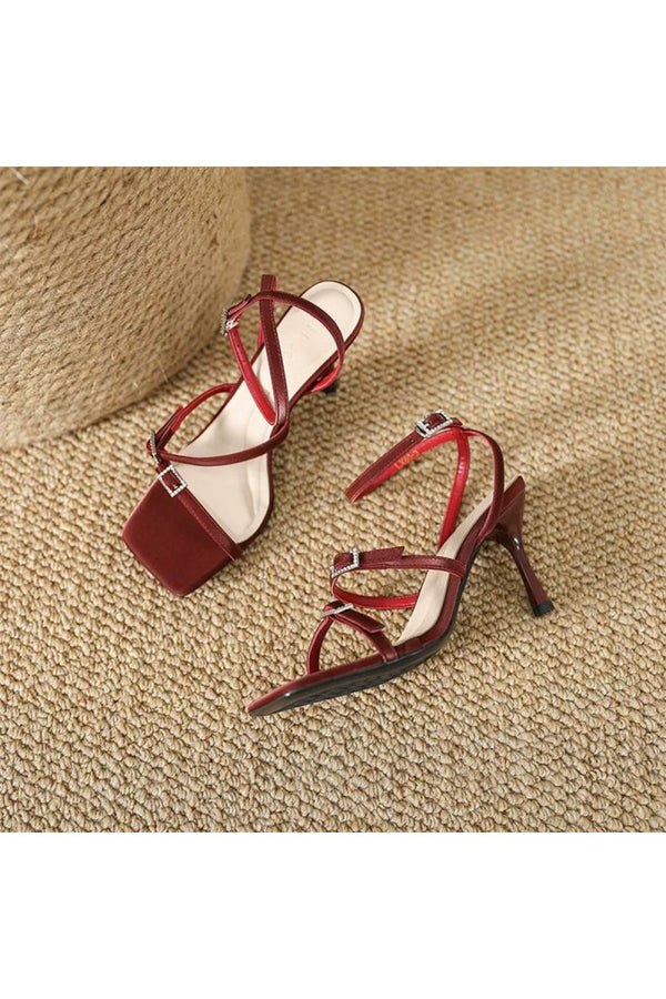 Strappy Open Toe Ankle Buckle Stiletto High Heels - KissProm