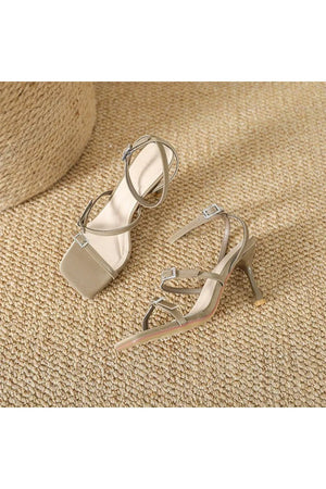 Strappy Open Toe Ankle Buckle Stiletto High Heels - KissProm