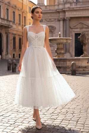 Straps Short Tulle White Homecoming Dress - KissProm