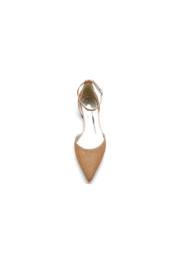 Stretch Glitter With Ankle Strap Pointed Toe Flat Heel Party Shoes - KissProm