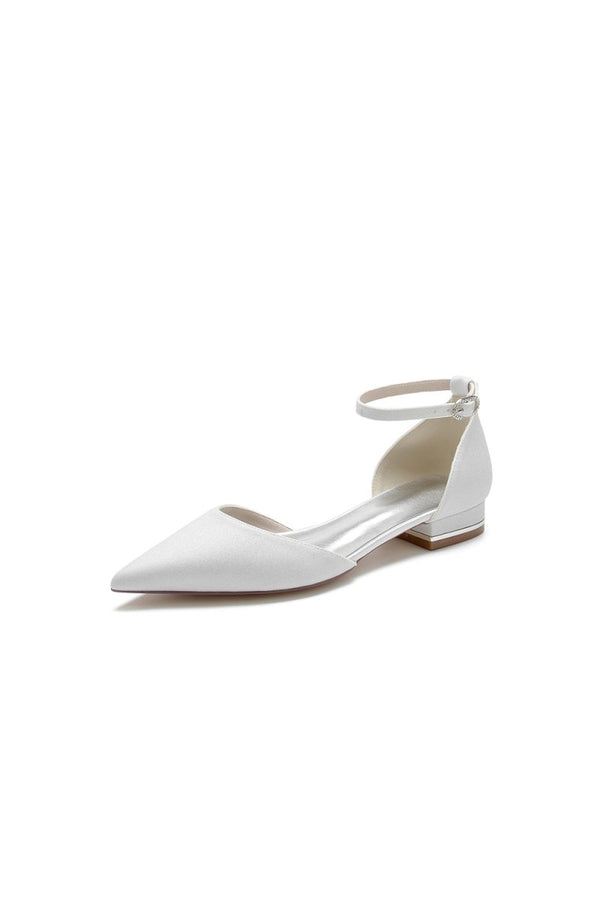 Stretch Glitter With Ankle Strap Pointed Toe Flat Heel Party Shoes - KissProm