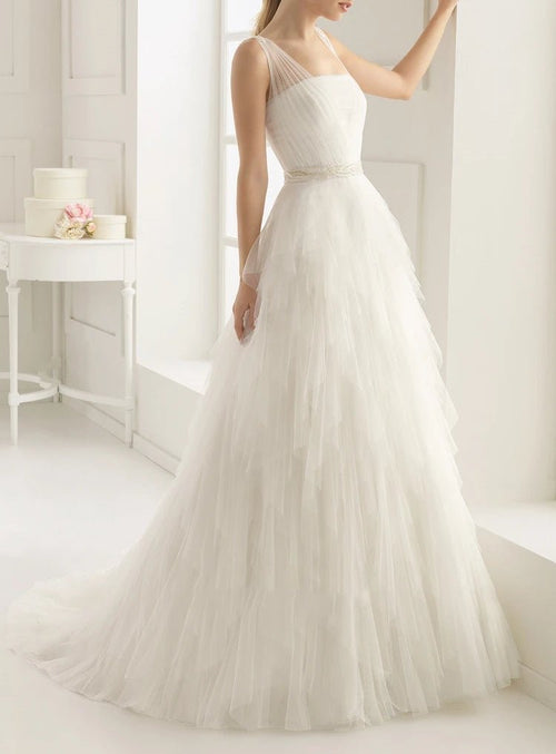 Stunning Top - ruched Layered Gown With Beaded Tulle Straps - KissProm