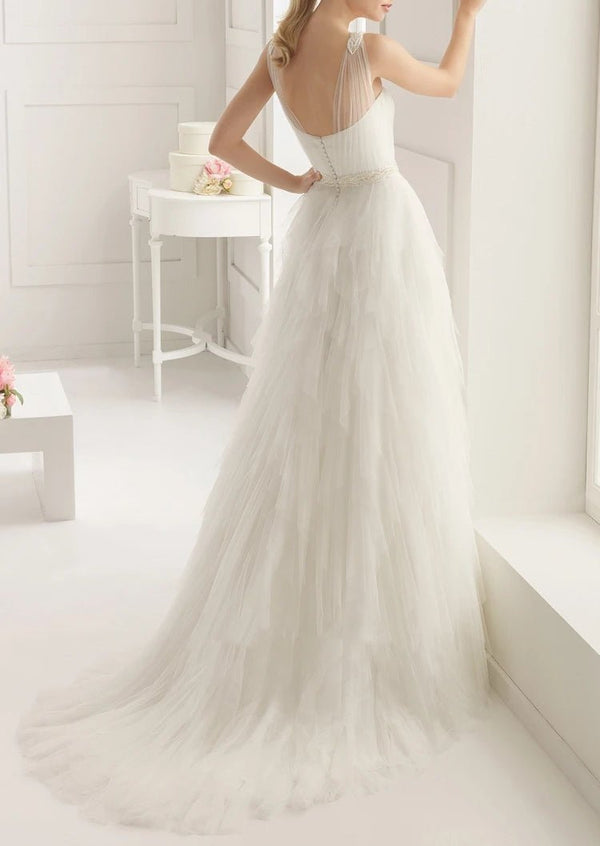 Stunning Top - ruched Layered Gown With Beaded Tulle Straps - KissProm