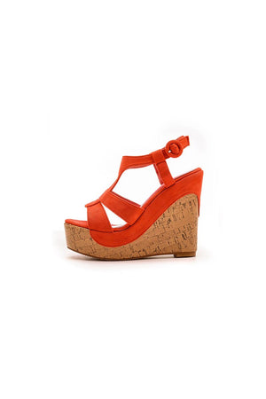 Suede Wood Grain Peep Toe Platform Wedges Sandals - KissProm