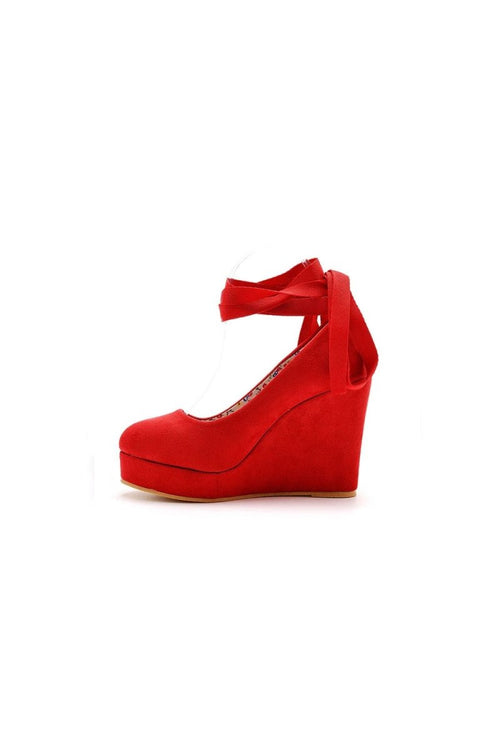 Sweet Round Toe Platform Heels Ankle Strap Wedges Heels - KissProm