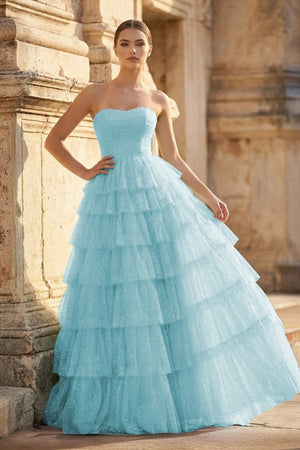 Mint Green Sweetheart Tulle Tiered A - Line Long Prom Dress with Slit - KissProm