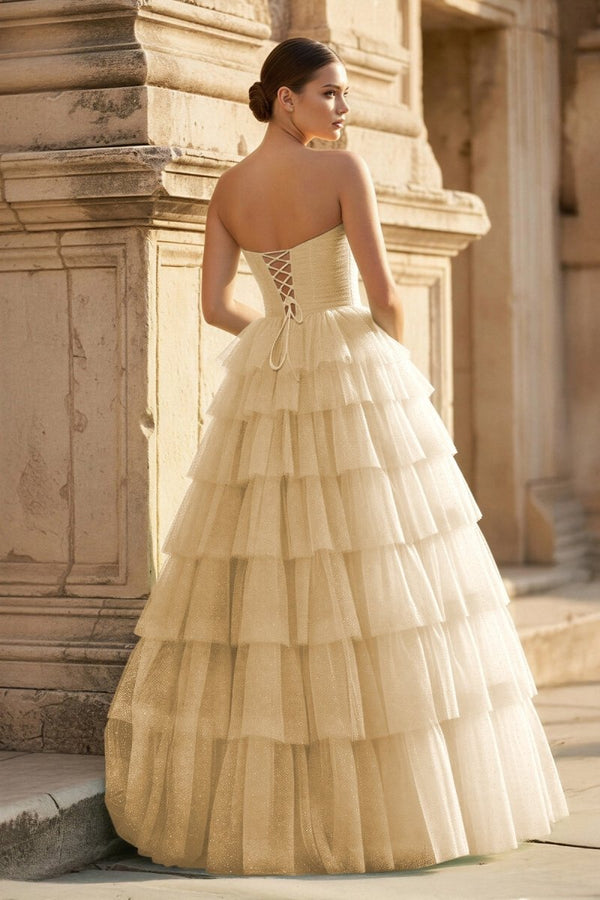 Mint Green Sweetheart Tulle Tiered A - Line Long Prom Dress with Slit - KissProm