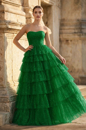 Mint Green Sweetheart Tulle Tiered A - Line Long Prom Dress with Slit - KissProm