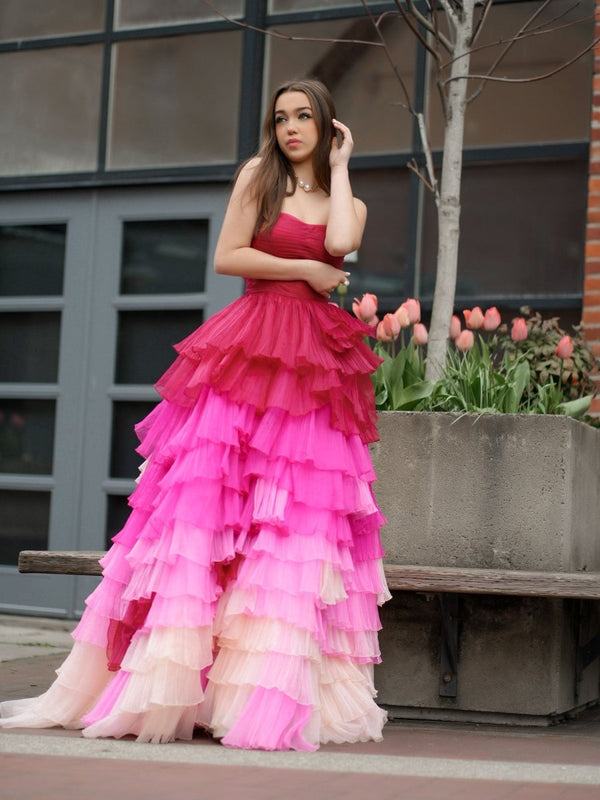 Xiomara | Sweetheart Pleated Bodice Long Prom Dress with Ruffles - KissProm