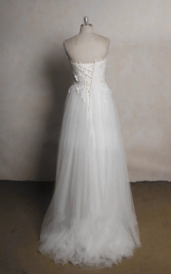 Sweetheart Tulle Lace Satin Wedding Dress With Beading - KissProm