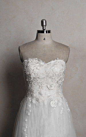 Sweetheart Tulle Lace Satin Wedding Dress With Beading - KissProm