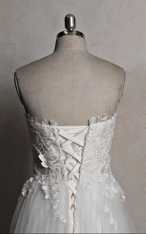 Sweetheart Tulle Lace Satin Wedding Dress With Beading - KissProm