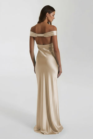 Aqua Off The Shoulder Sheath Satin Long Prom Dress – Prom Dresses by KissProm | Available at KissProm