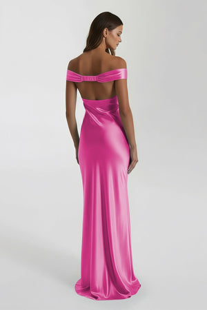 Aqua Off The Shoulder Sheath Satin Long Prom Dress – Prom Dresses by KissProm | Available at KissProm