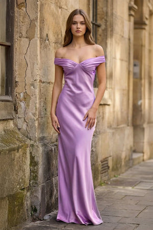 Aqua Off The Shoulder Sheath Satin Long Prom Dress – Prom Dresses by KissProm | Available at KissProm