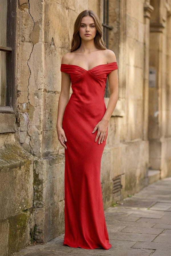 Aqua Off The Shoulder Sheath Satin Long Prom Dress – Prom Dresses by KissProm | Available at KissProm