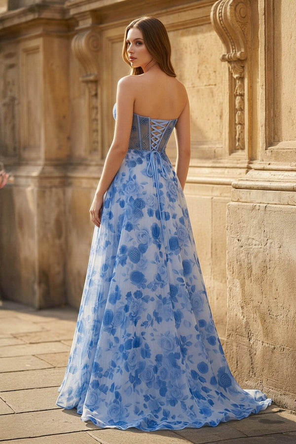 Strapless Printing Sweetheart Beads A - Line Prom Dress - KissProm