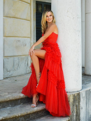 Tulle Deep V Neck Spaghetti Straps Long Prom Dress – Prom Dress by KissProm | Available at KissProm