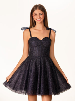 Tie Shoulder White Spraying A-Line Short Party Dress – Homecoming Dresses by KissProm | Available at KissProm