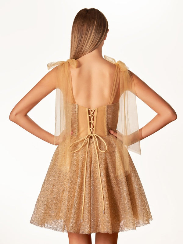 Tie Shoulder White Spraying A-Line Short Party Dress – Homecoming Dresses by KissProm | Available at KissProm