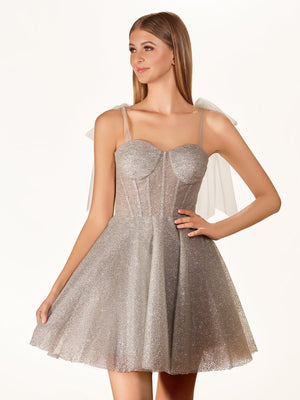 Tie Shoulder White Spraying A-Line Short Party Dress – Homecoming Dresses by KissProm | Available at KissProm