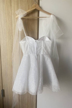 Tie Shoulder White Spraying A-Line Short Party Dress – Homecoming Dresses by KissProm | Available at KissProm