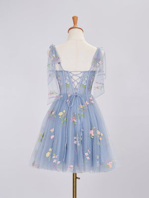 Caila | Trendy A Line Spaghetti Straps Short Homecoming Dress with Embroidery