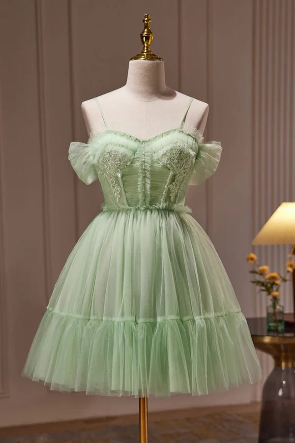 Rosa | Spaghetti Straps Tulle Lace Appliques  Short Prom Dresses With Bow