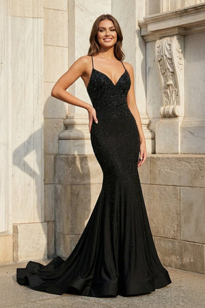 Mermaid V Neck Glitter Satin Prom Dress – Prom Dress by KissProm | Available at KissProm