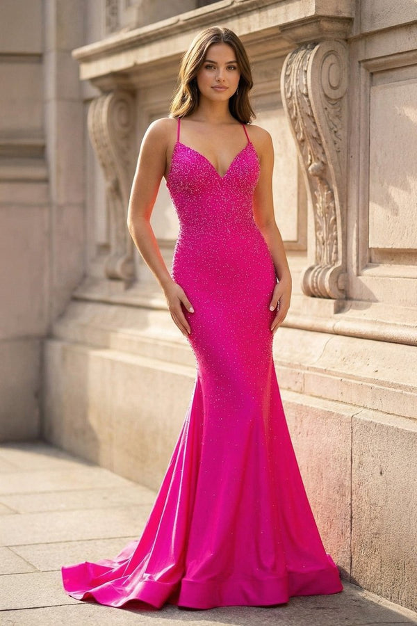 Mermaid V Neck Glitter Satin Prom Dress – Prom Dress by KissProm | Available at KissProm