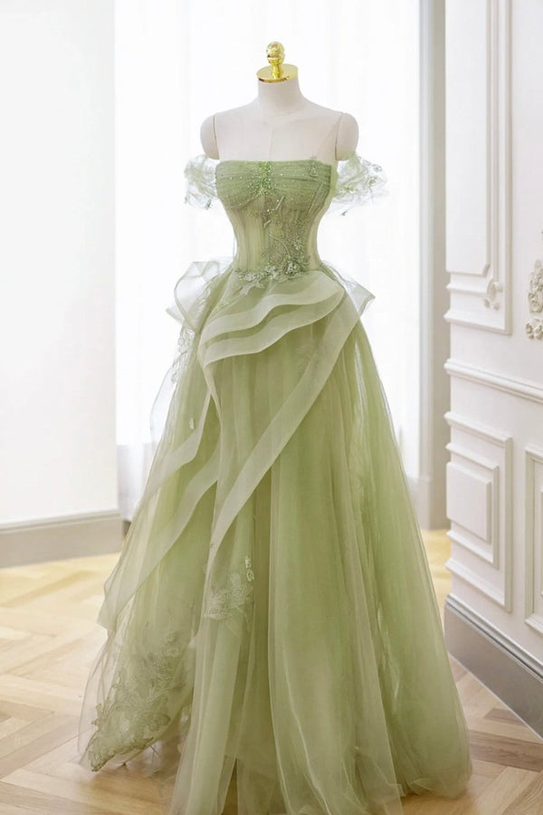 Green Tulle Lace Long Prom Dress with Corset, Green Formal Party Dress – Prom Dress by KissProm | Available at KissProm