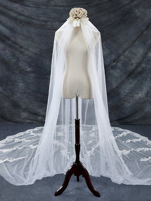 Vintage Floral Lace Cathedral Veil Bridal Veil Wedding Veil - KissProm