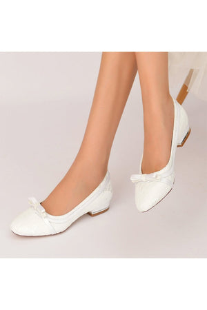 Lace Flats Sandal with Bow Bridal - KissProm
