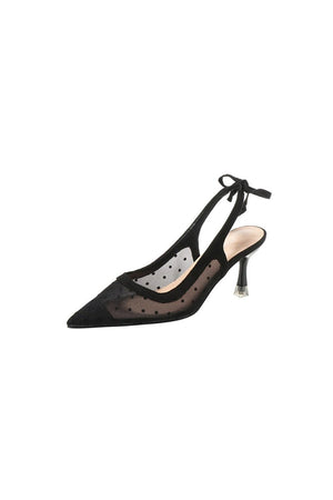 Wedding Shoes Stiletto Heel Mesh With Polka Dot Hollow - out Bowknot - KissProm