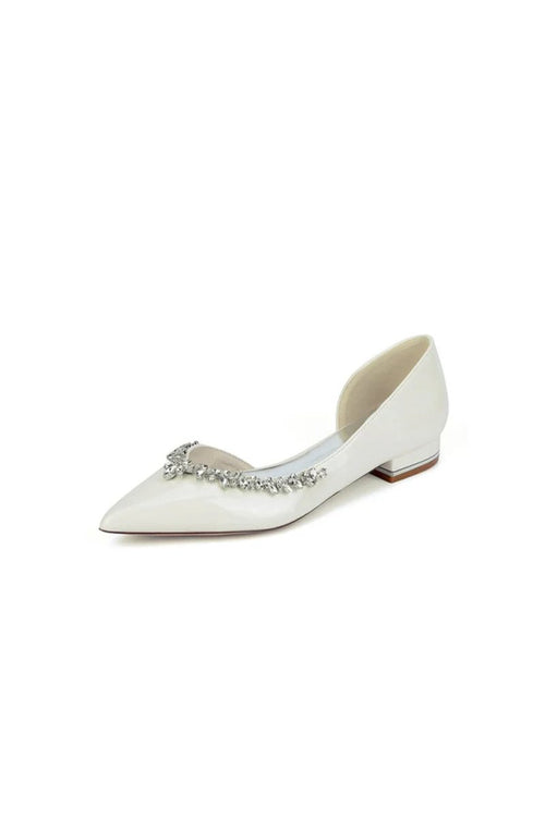 White Ballet Flats with Crystal Accent - KissProm
