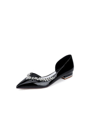 White Ballet Flats with Crystal Accent - KissProm