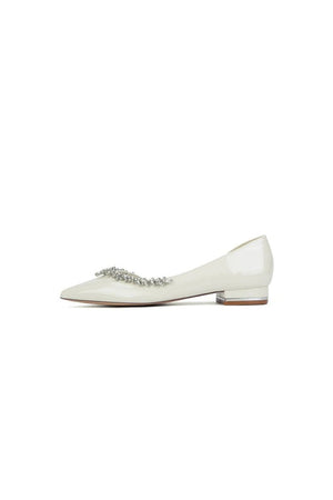 White Ballet Flats with Crystal Accent - KissProm