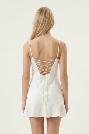 White Cami Strap Jersey Ruffled Mini Graduation Dress - KissProm