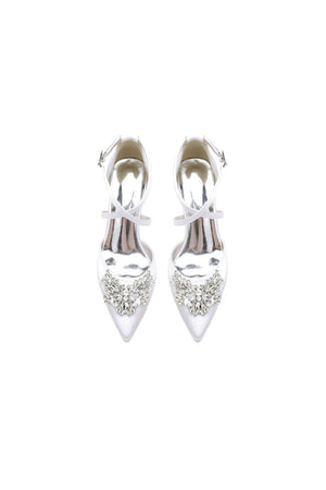 White Cross - Strap Pump with Crystal Flower Accent - KissProm