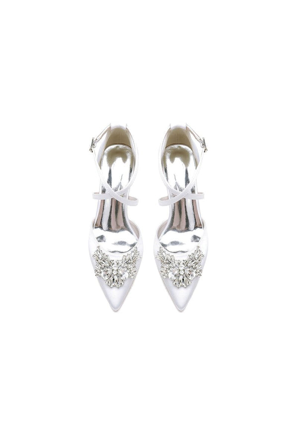 White Cross - Strap Pump with Crystal Flower Accent - KissProm